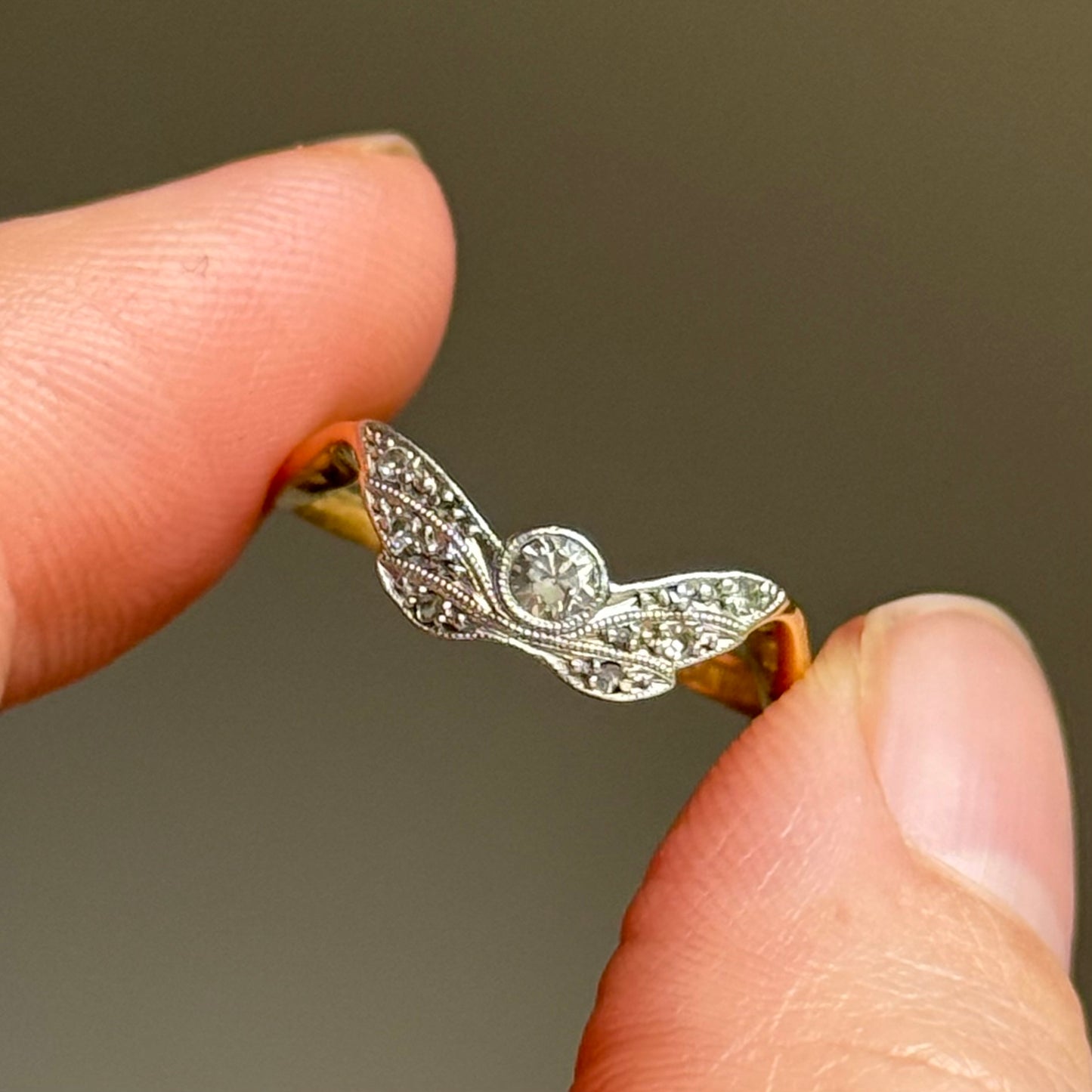 Antique Diamond Winged Ring in 18 Carat Gold; Circa 1900