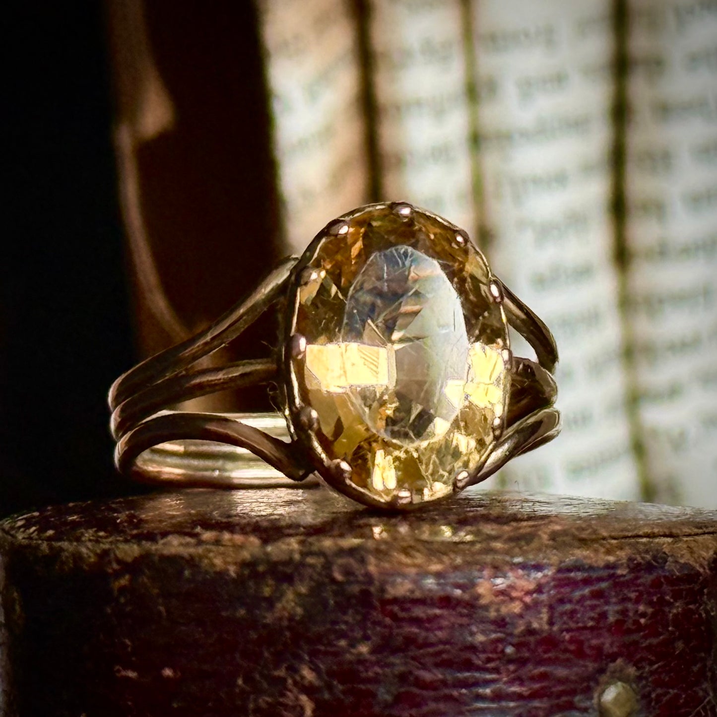 Victorian Oval Citrine Ring in 9 Carat Gold; Circa 1850