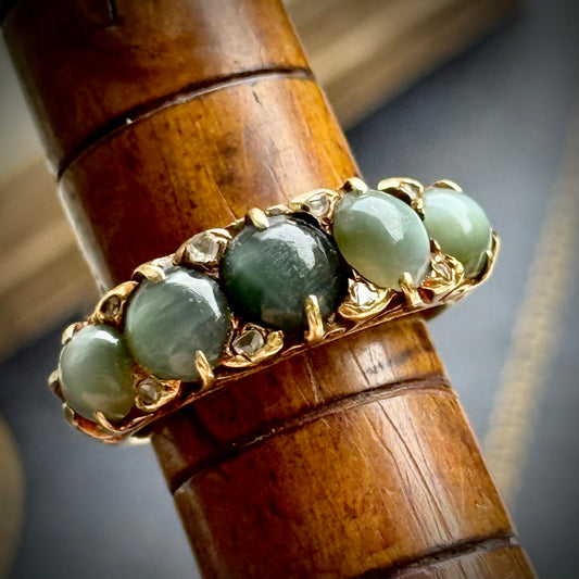 Victorian Chrysoberyl & Diamond  Ring in 18 Carat Gold; Circa 1890