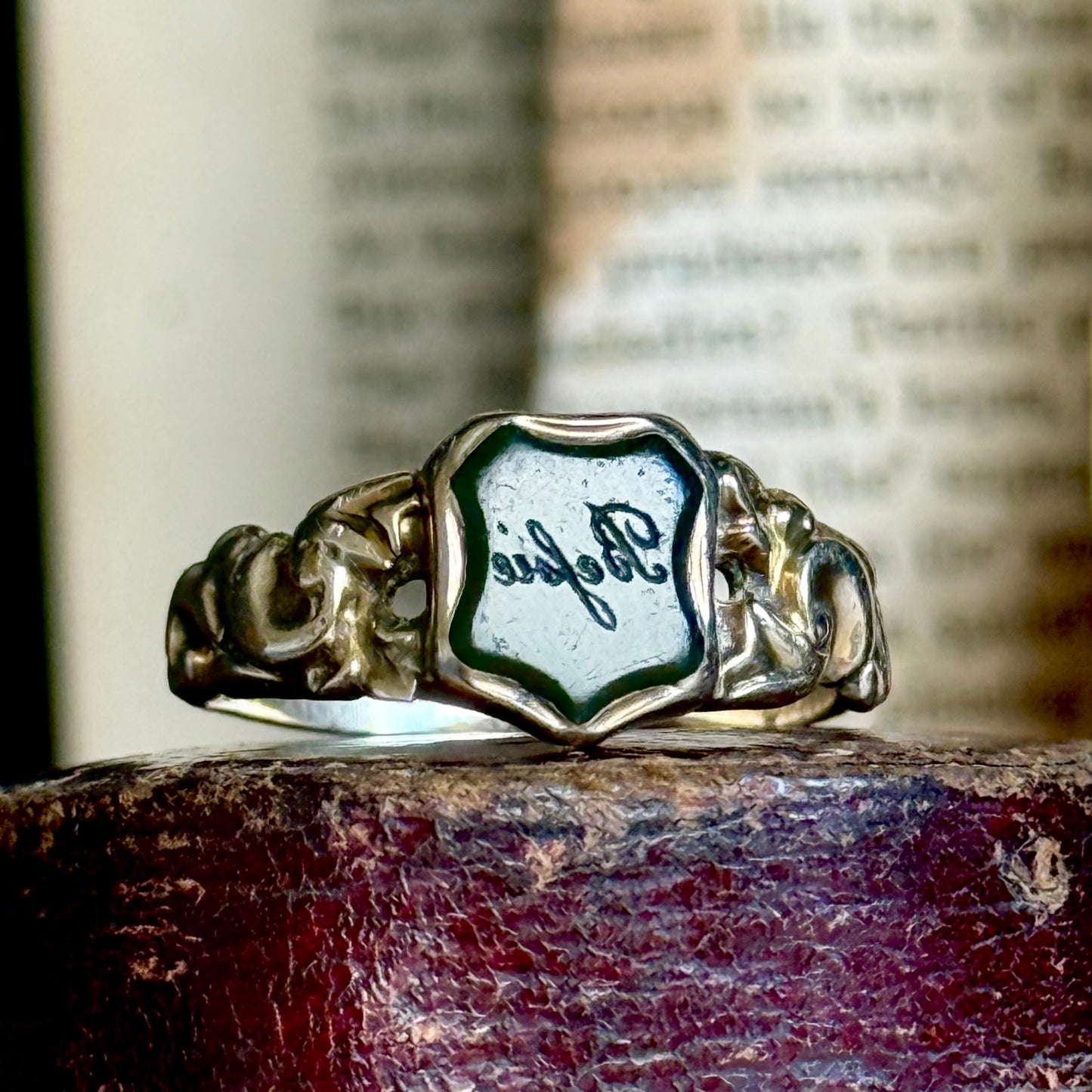 Georgian Bloodstone Signet Ring with “Betsie” Inscription in 9 Carat Gold