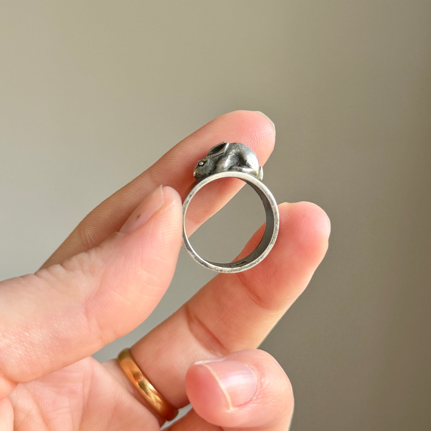 Vintage Chunky Bunny Ring in Sterling Silver