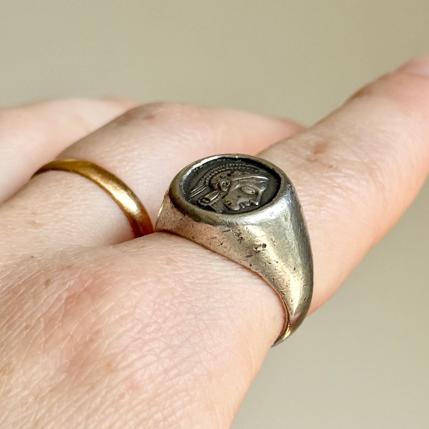 Vintage Silver Athenian Tetradrachm Ring; Circa 1890