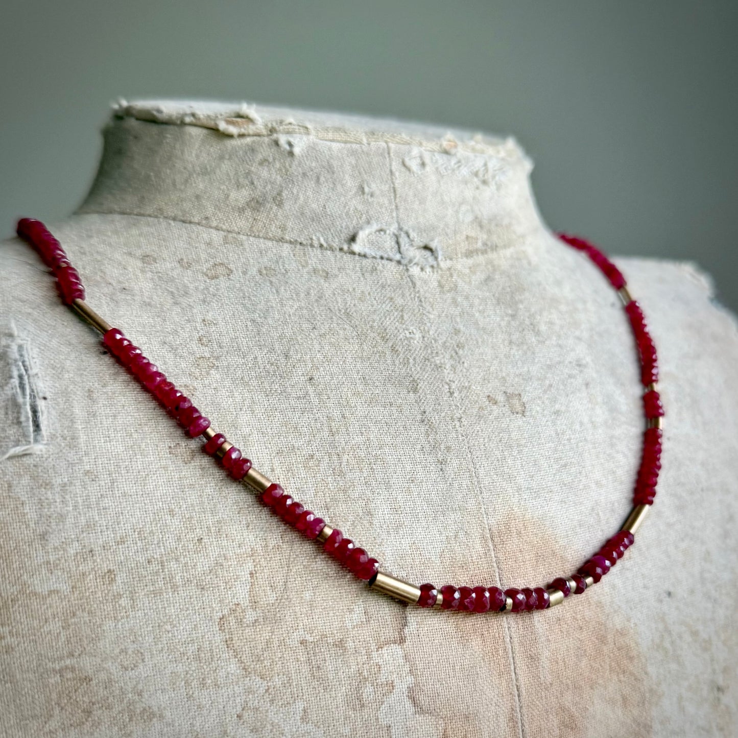 Graduated Ruby Bead Necklace in 9 Carat Gold