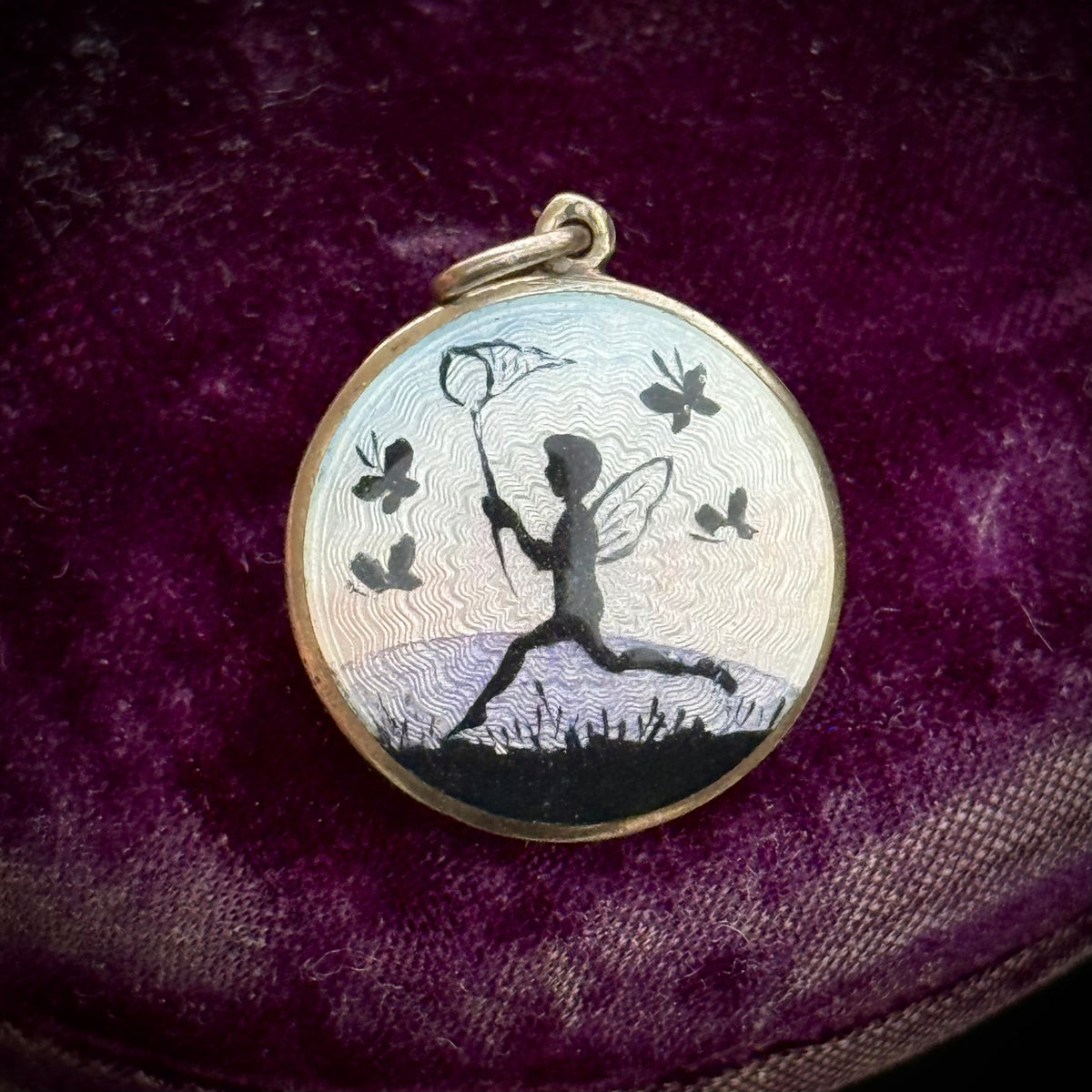 Antique Norwegian Enamel Fairy Pendant in Silver; Circa 1900