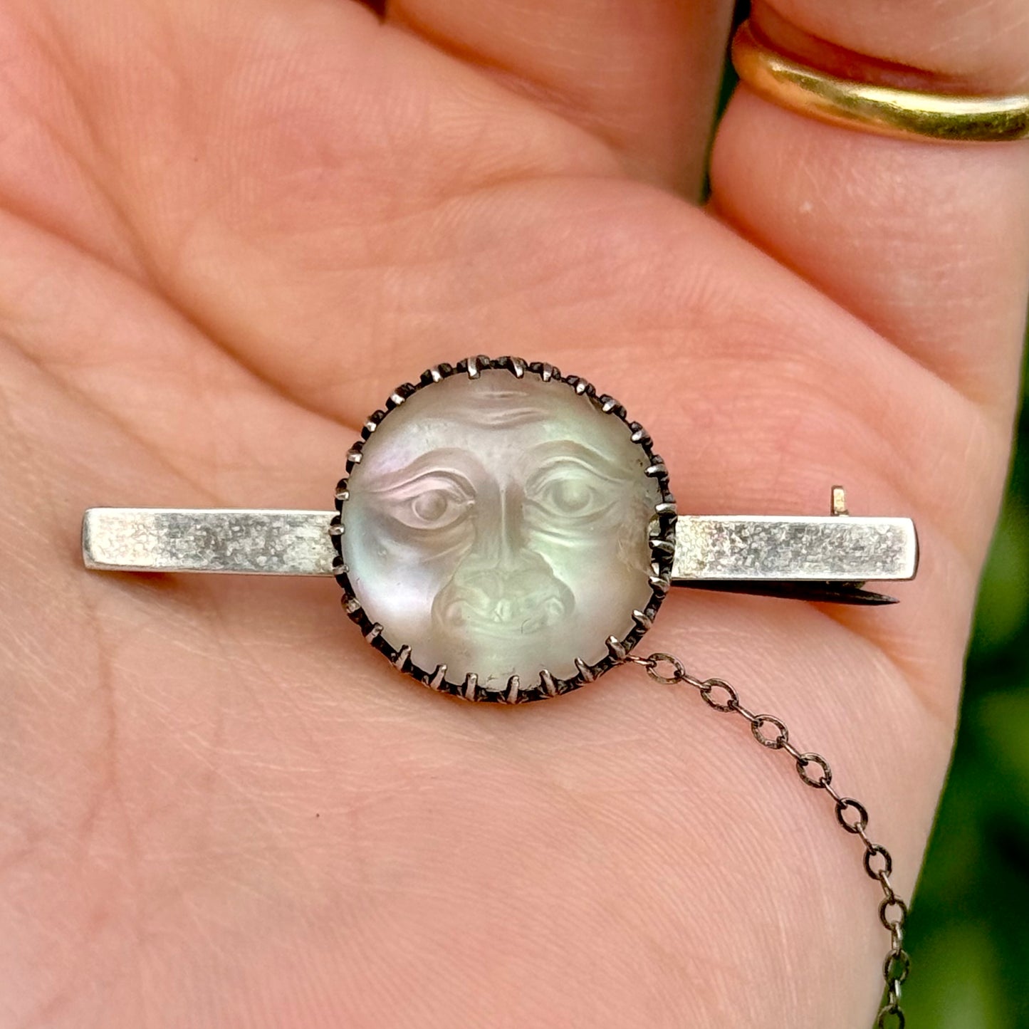 Victorian Man in the Moon Silver Brooch