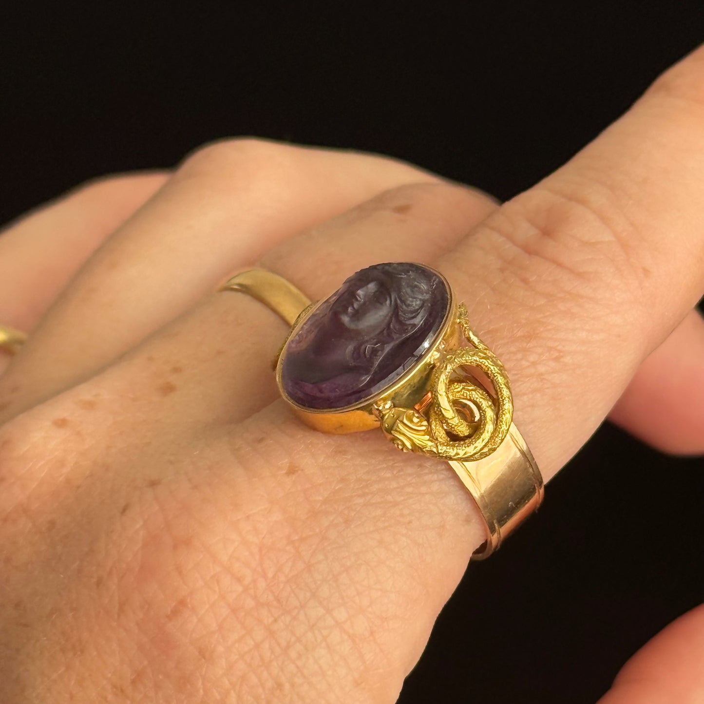 Antique Amethyst Goddess Hecate Cameo Ring
