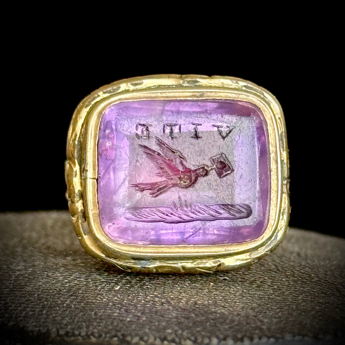 Antique 'Vite' Amethyst Intaglio Fob Pendant; Circa 1850