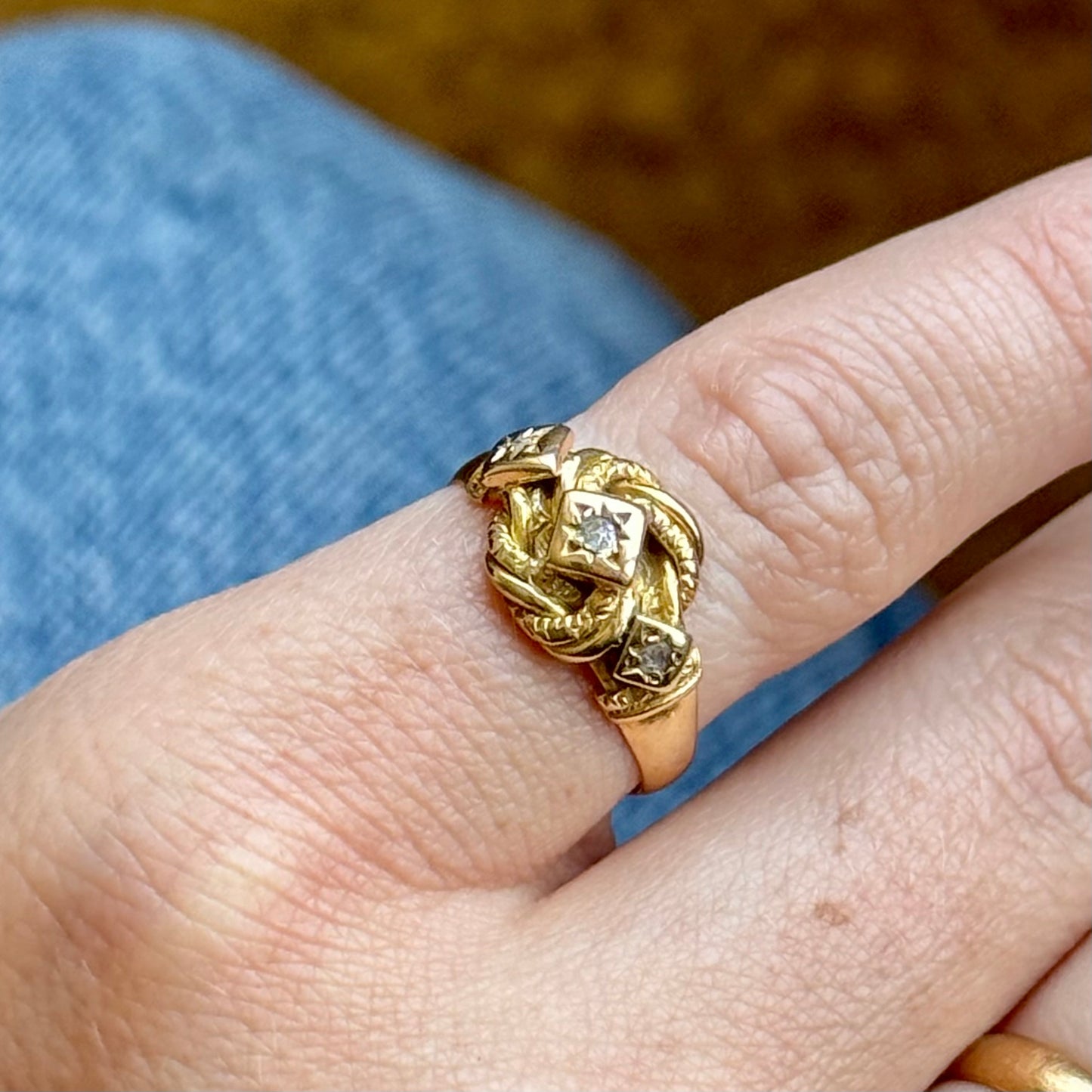 Antique Diamond Trilogy Knot Ring in 18 Carat Gold