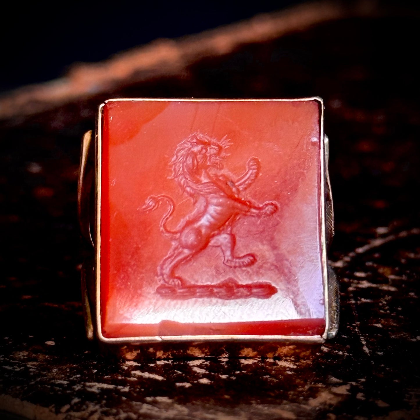 Substantial Antique Carnelian Intaglio Ring in 9 Carat Gold