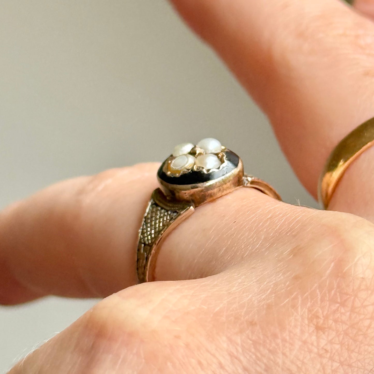 Antique Victorian Mourning ring; Circa 1891