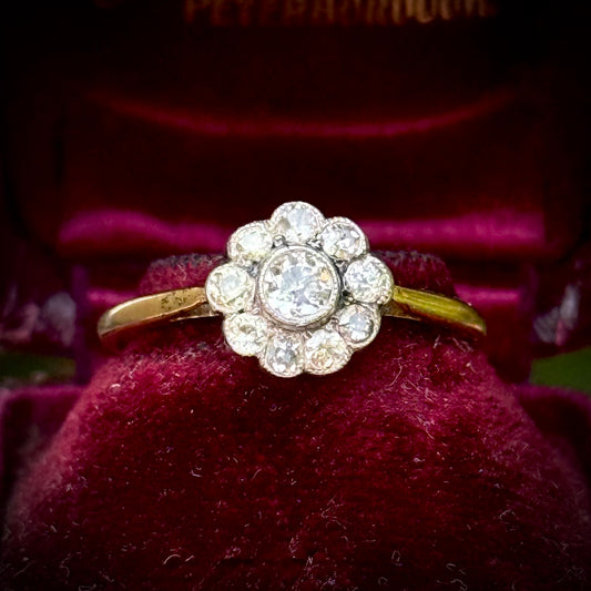 Antique Diamond Cluster Ring in 18 Carat Gold; Circa 1900