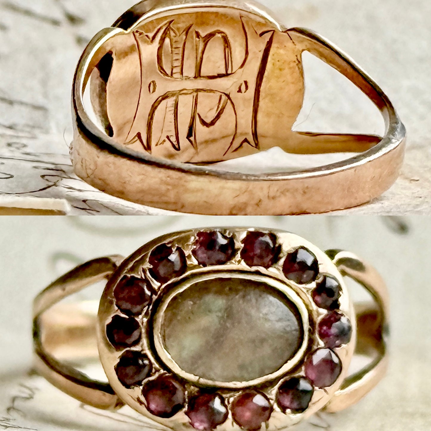 Antique Victorian Almandine Garnet Mourning Ring