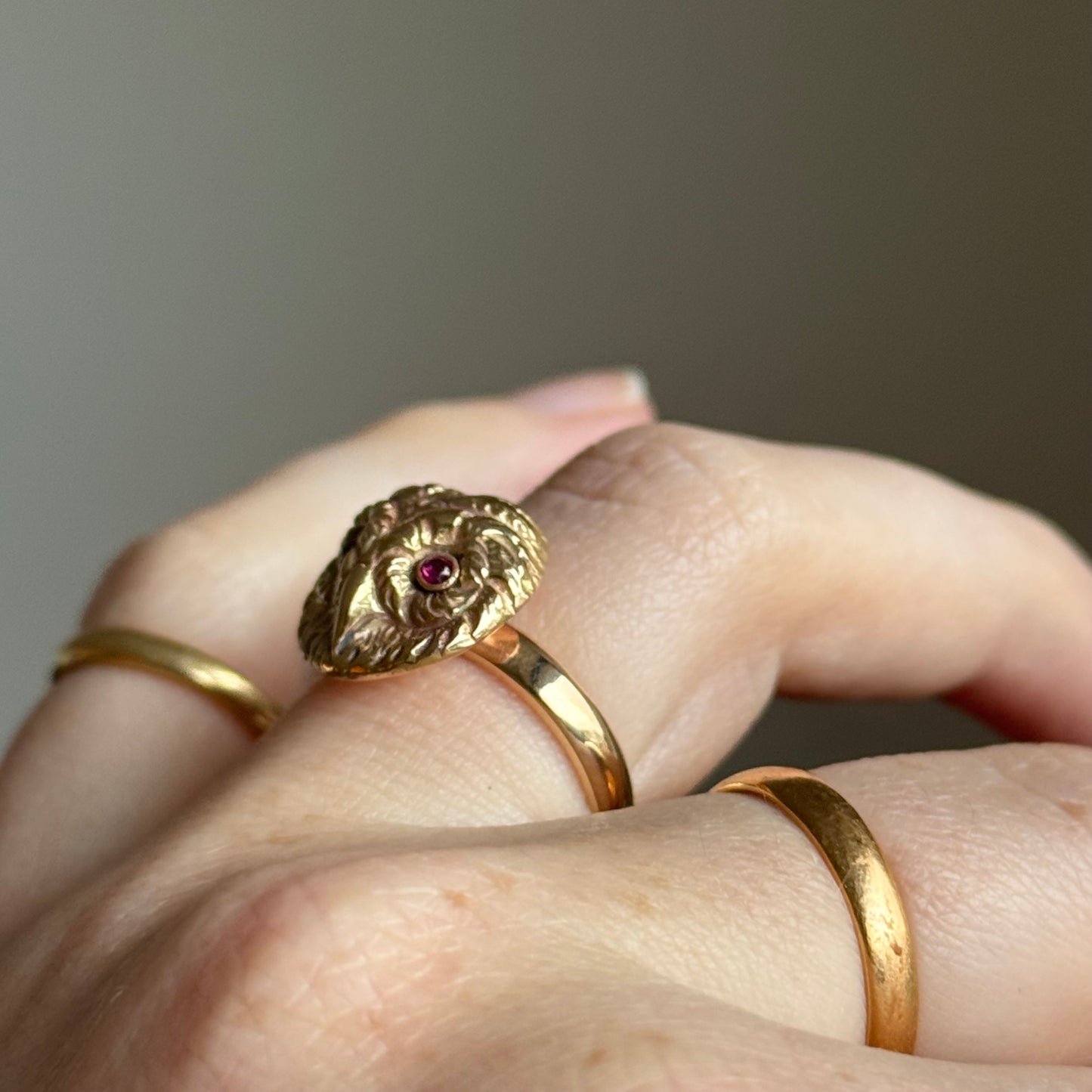 Antique Ruby Eyed Owl Ring in 9 Carat Gold