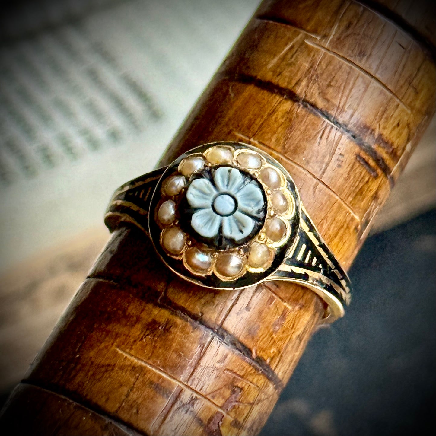 Victorian Mourning Ring in 15 Carat Gold; Circa 1848