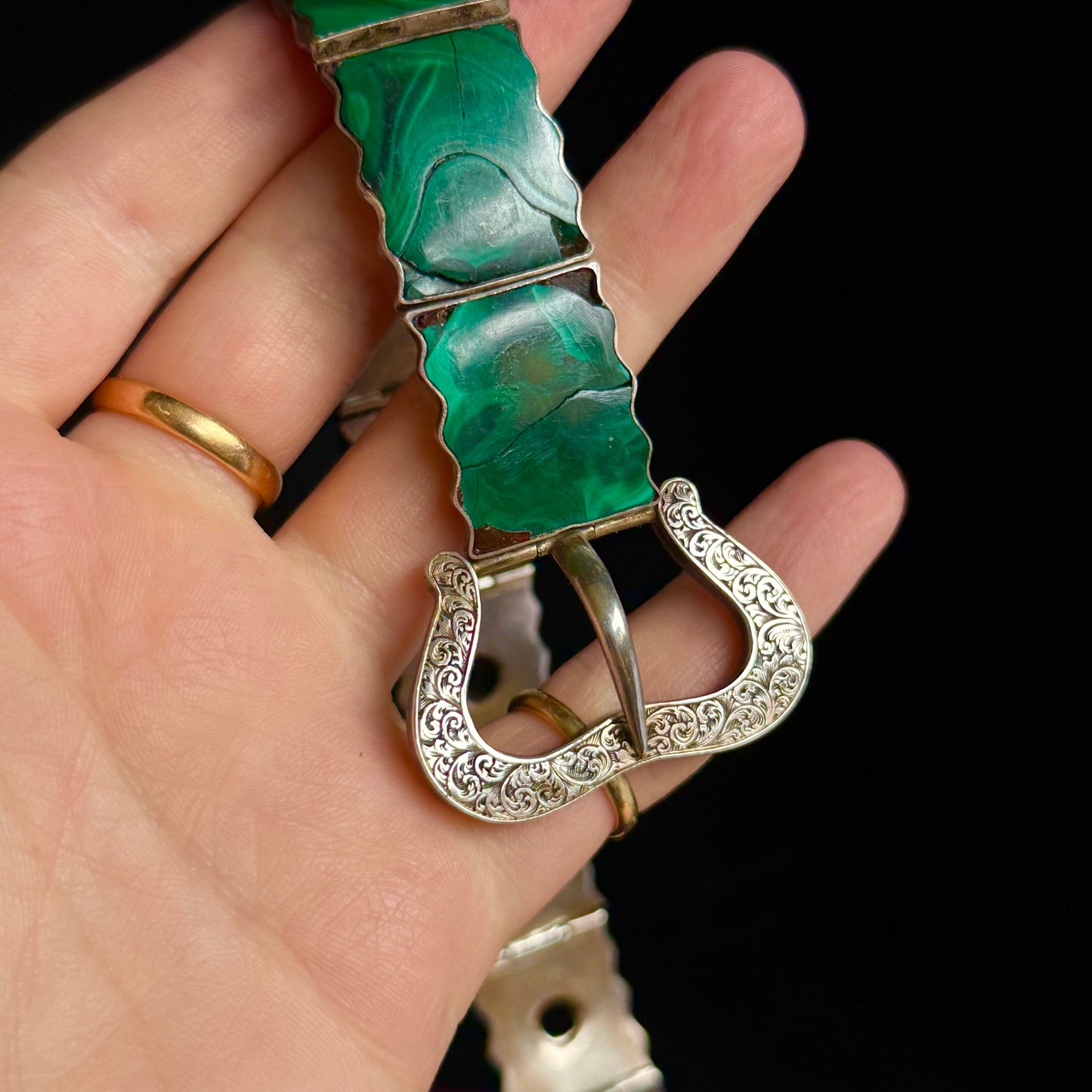 Antique Silver and Malachite Buckle Bracelet