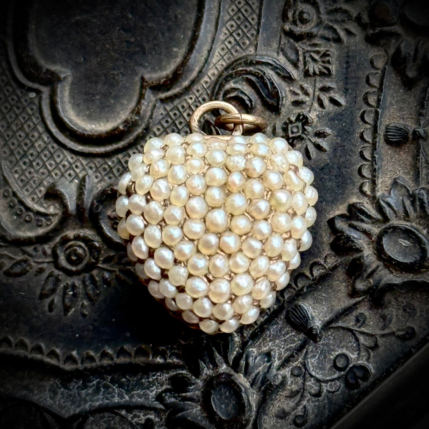 Georgian Seed Pearl & Ruby Heart Locket Pendant in 15 Carat Gold; Circa 1800