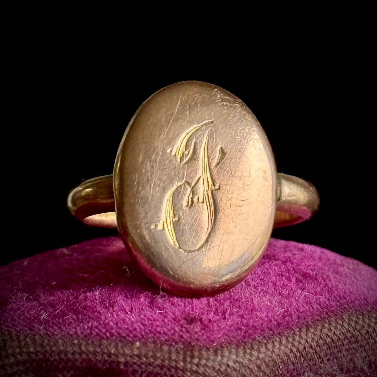 Antique 'J' Monogram Ring in 9 Carat Rose Gold; Circa 1900
