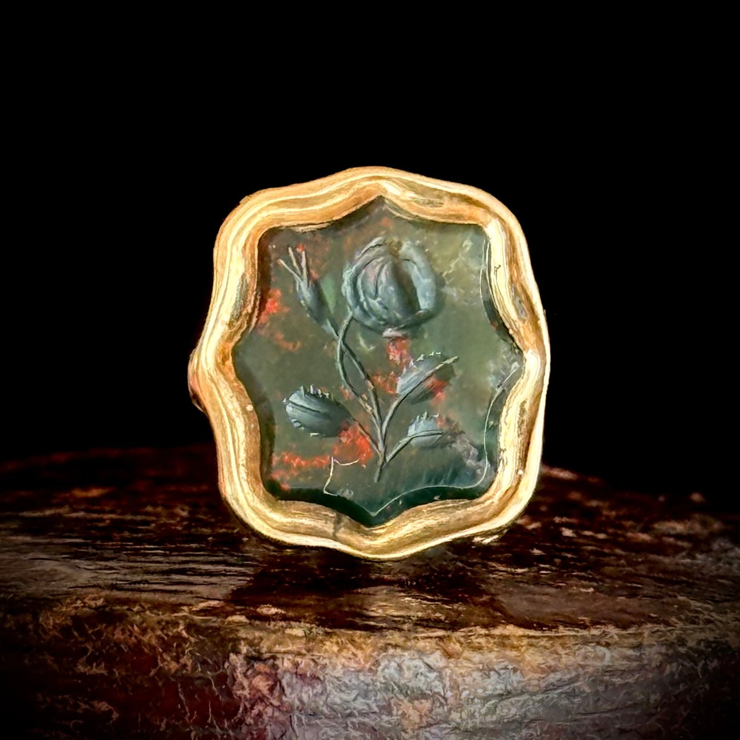 Victorian Bloodstone Rose Intaglio Fob Pendant; Circa 1860