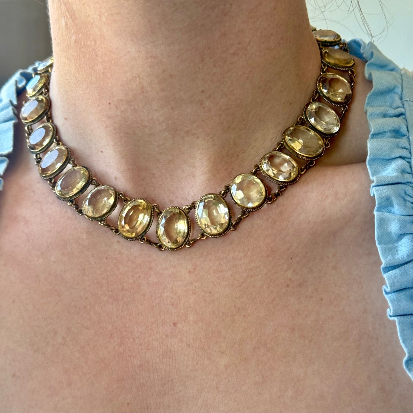 Antique Victorian Graduated Citrine Collet Necklace