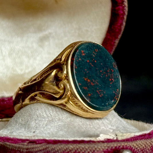 Victorian Bloodstone Signet Ring in 18 Carat Gold; Circa 1880