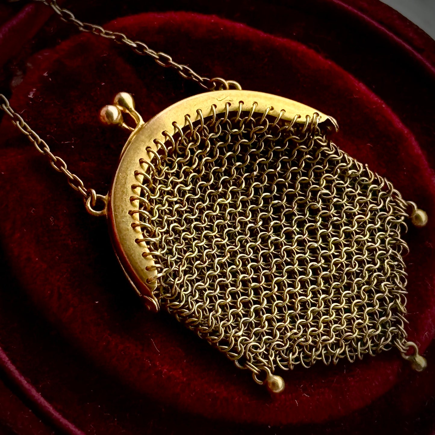 Antique Miniature Woven Mesh Purse Pendant