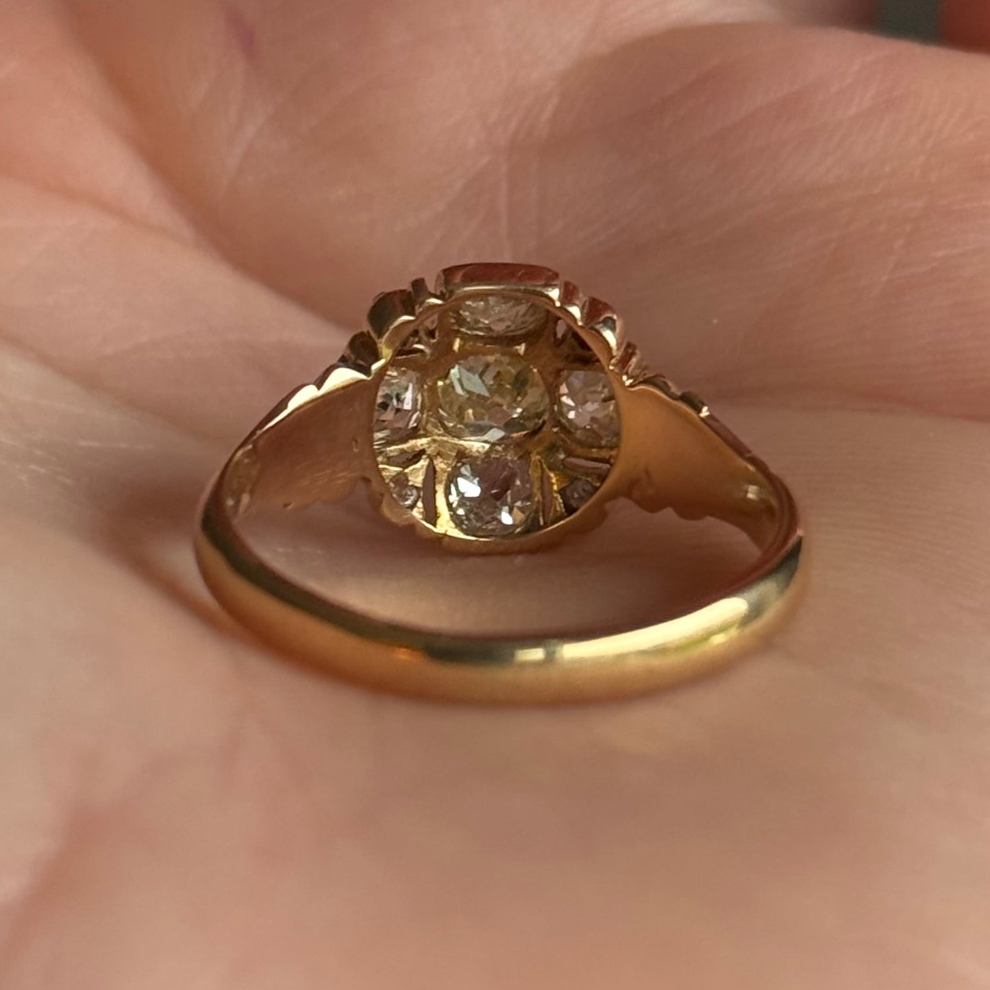 Victorian Old Cut Diamond Cluster Ring in 18 Carat Gold; Circa 1860
