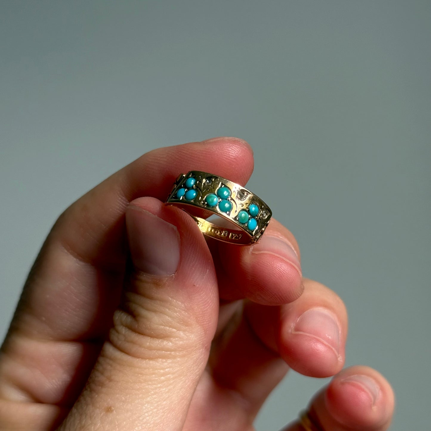 Victorian Turquoise & Diamond sentimental Ring in 15 Carat Gold