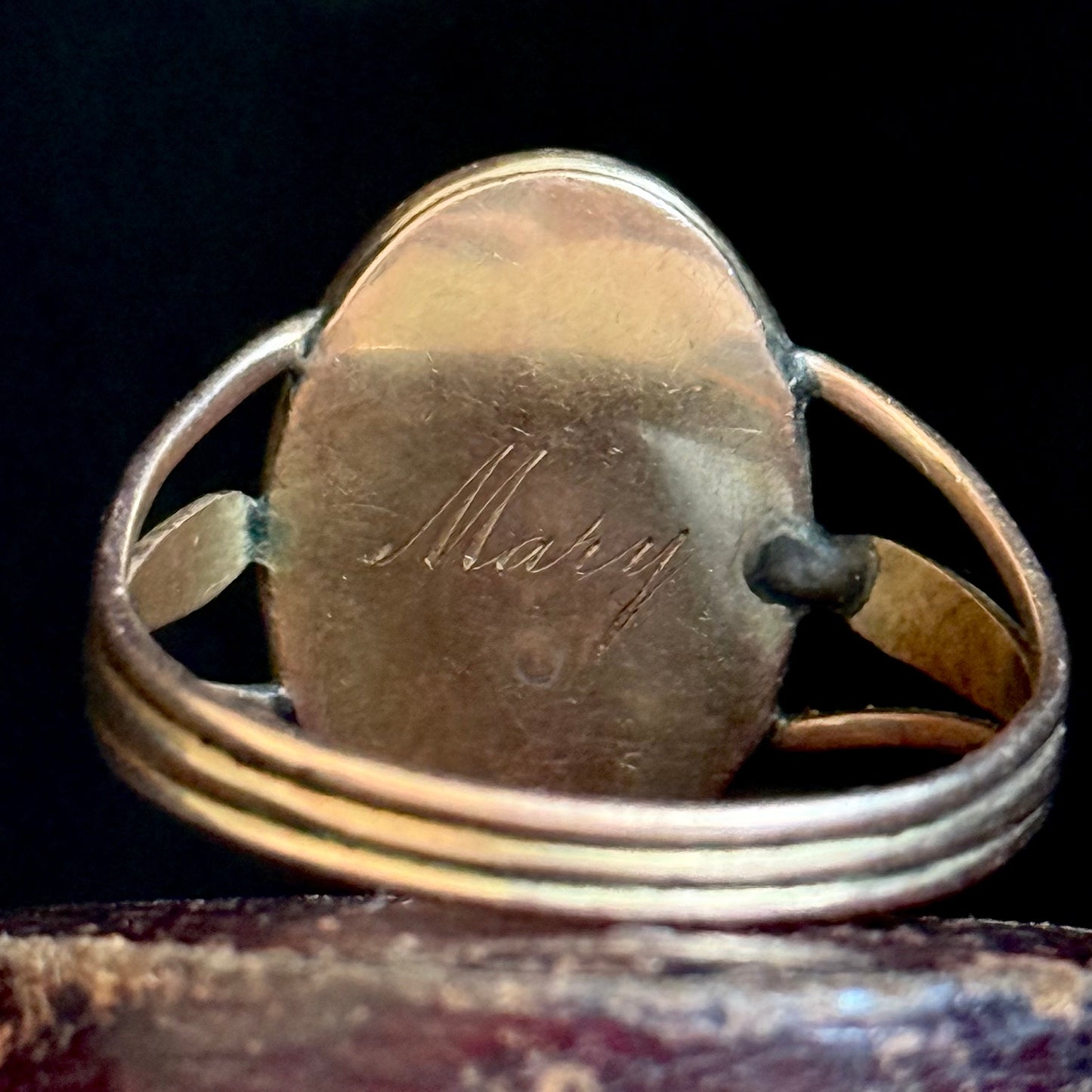 Antique Victorian Mourning 'Mary' Portrait Ring; Circa 1860