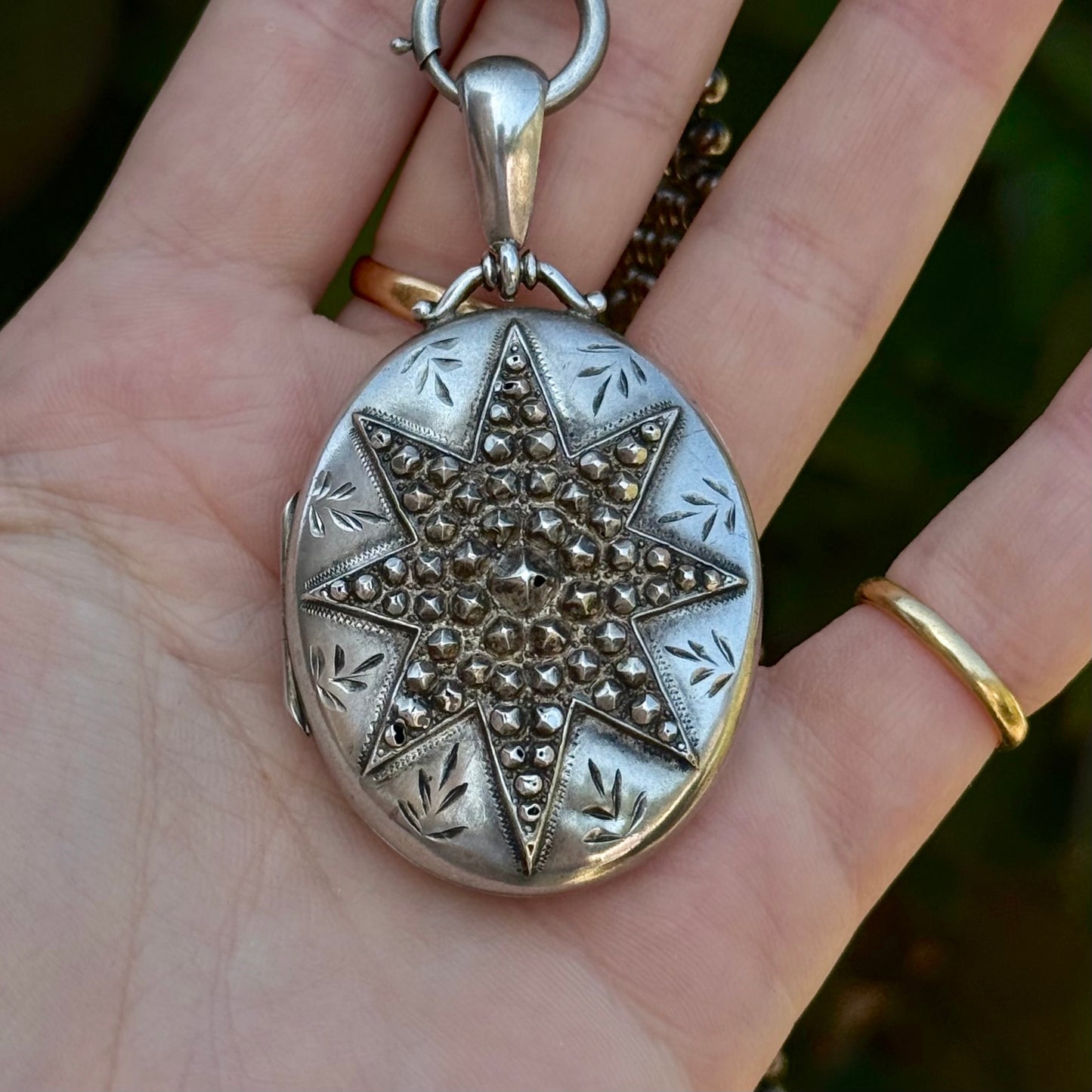 Antique Victorian Silver Locket Collar Necklace; Circa 1882