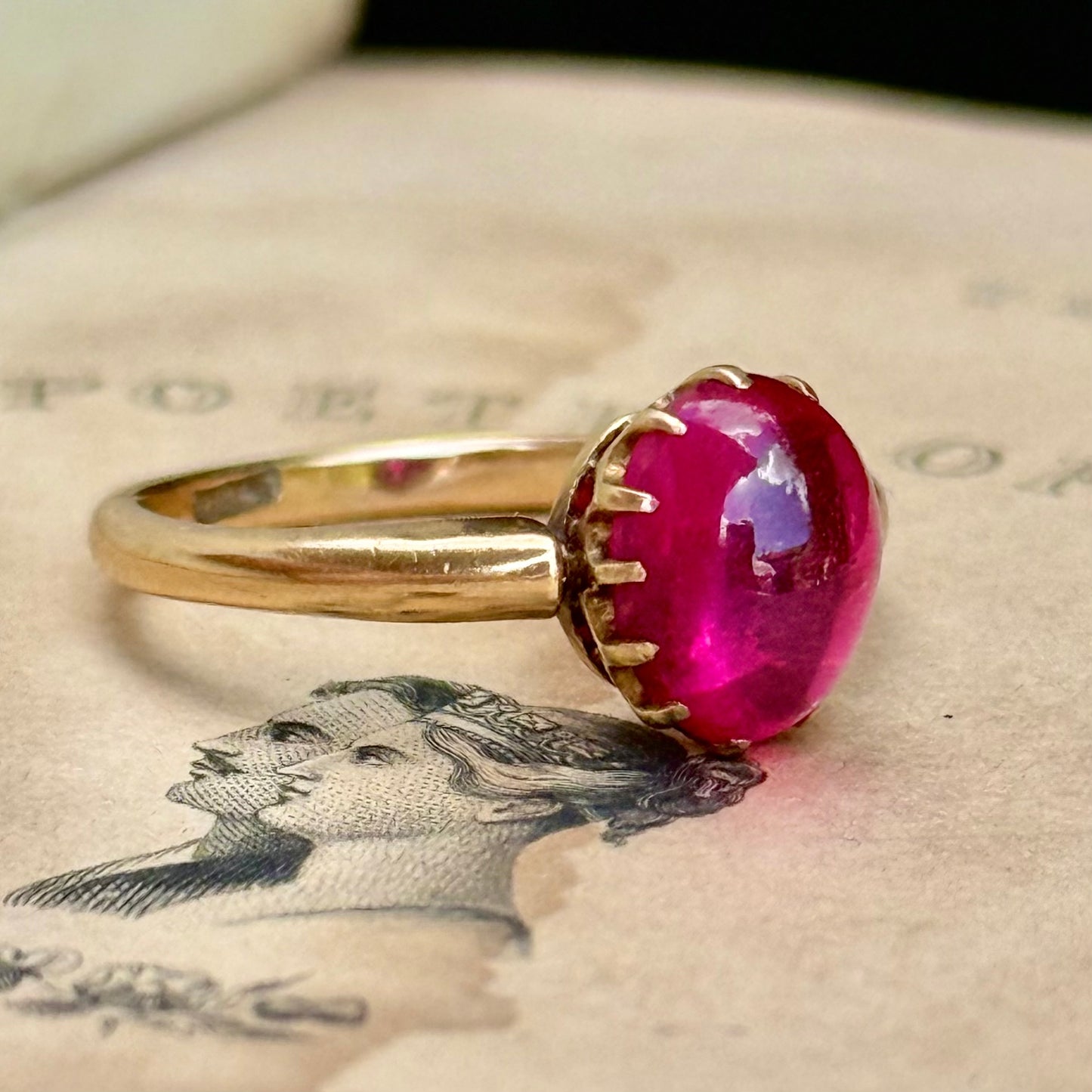 Antique Spinel Cabochon Ring; circa 1895