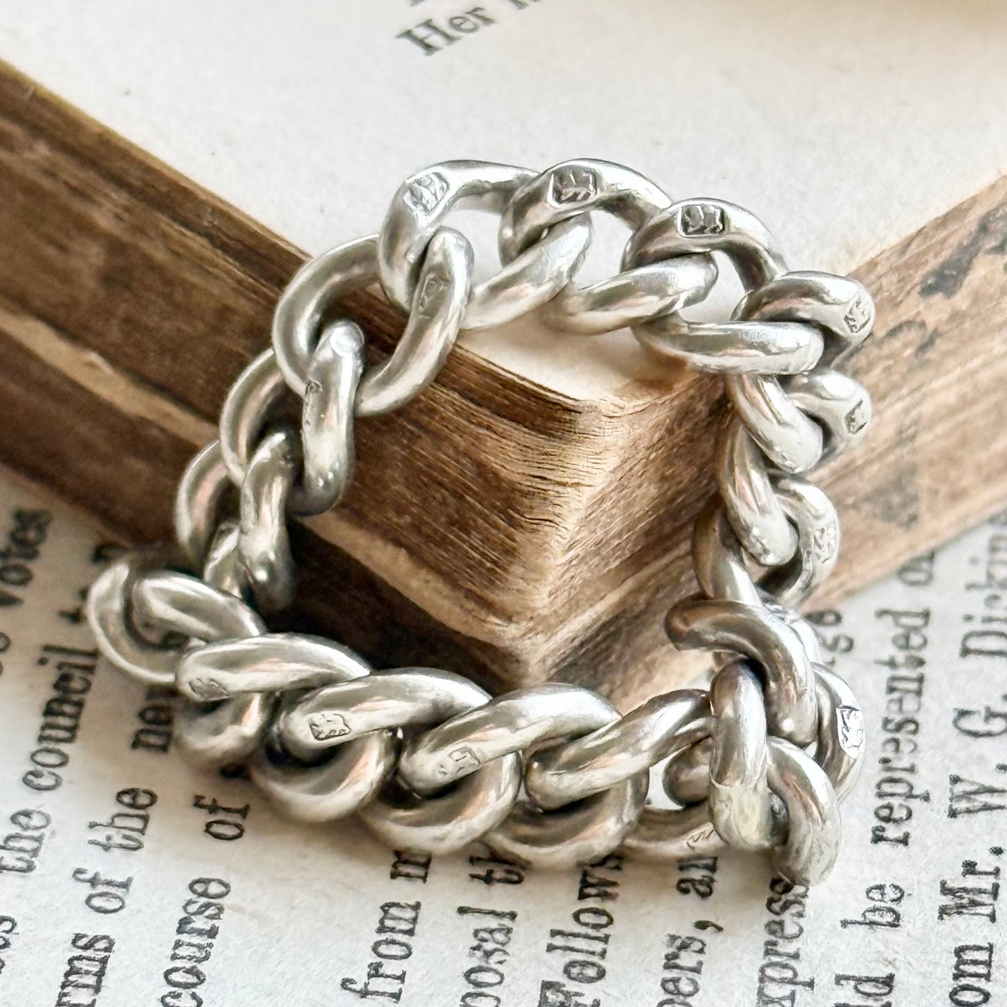 Antique Curb Chain Ring in Sterling Silver