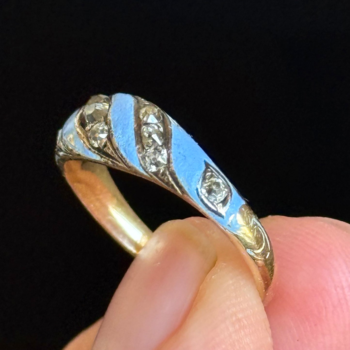 Antique Victorian Diamond & Blue Enamel Ring