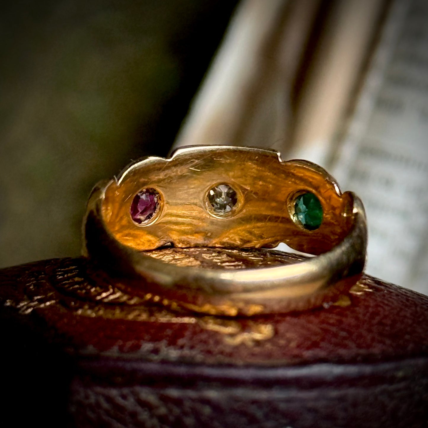 Antique Edwardian Diamond, Ruby & Emerald Ring in 18 Carat Gold