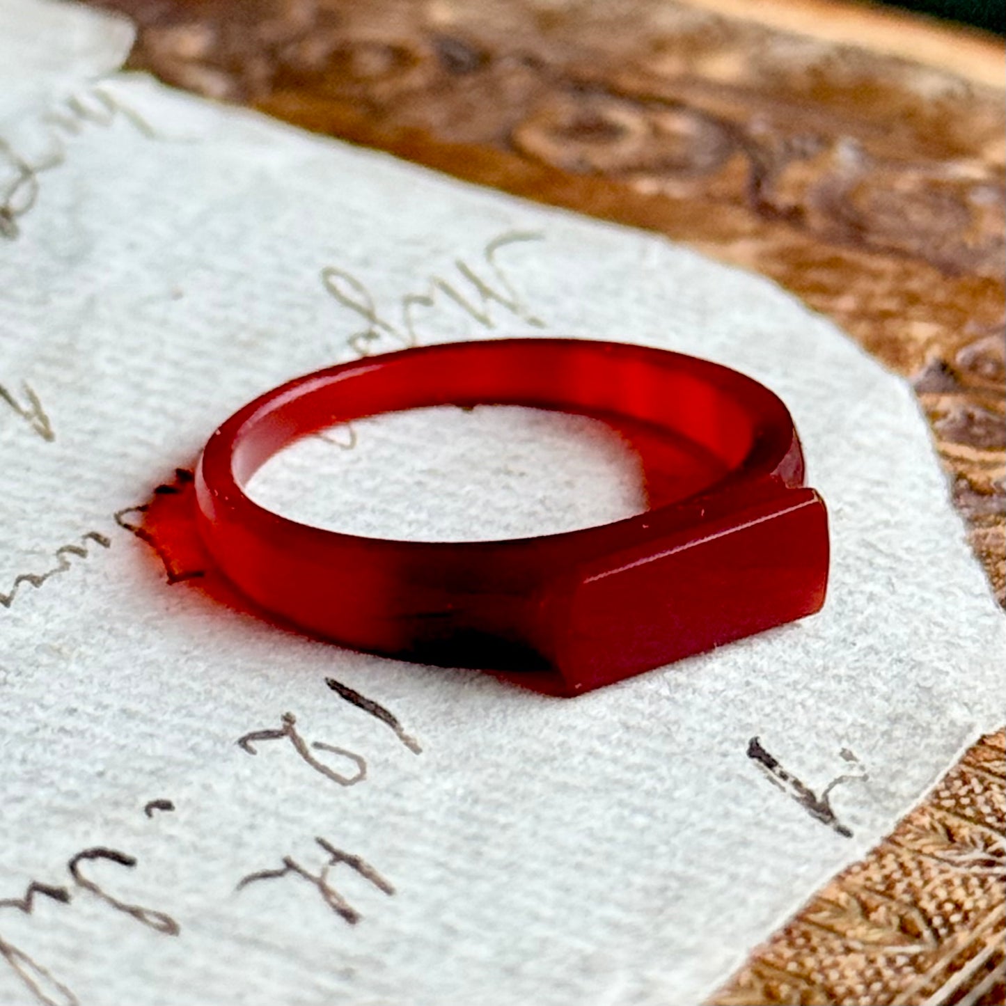 Antique Carnelian Carved Signet Ring; Circa 1880