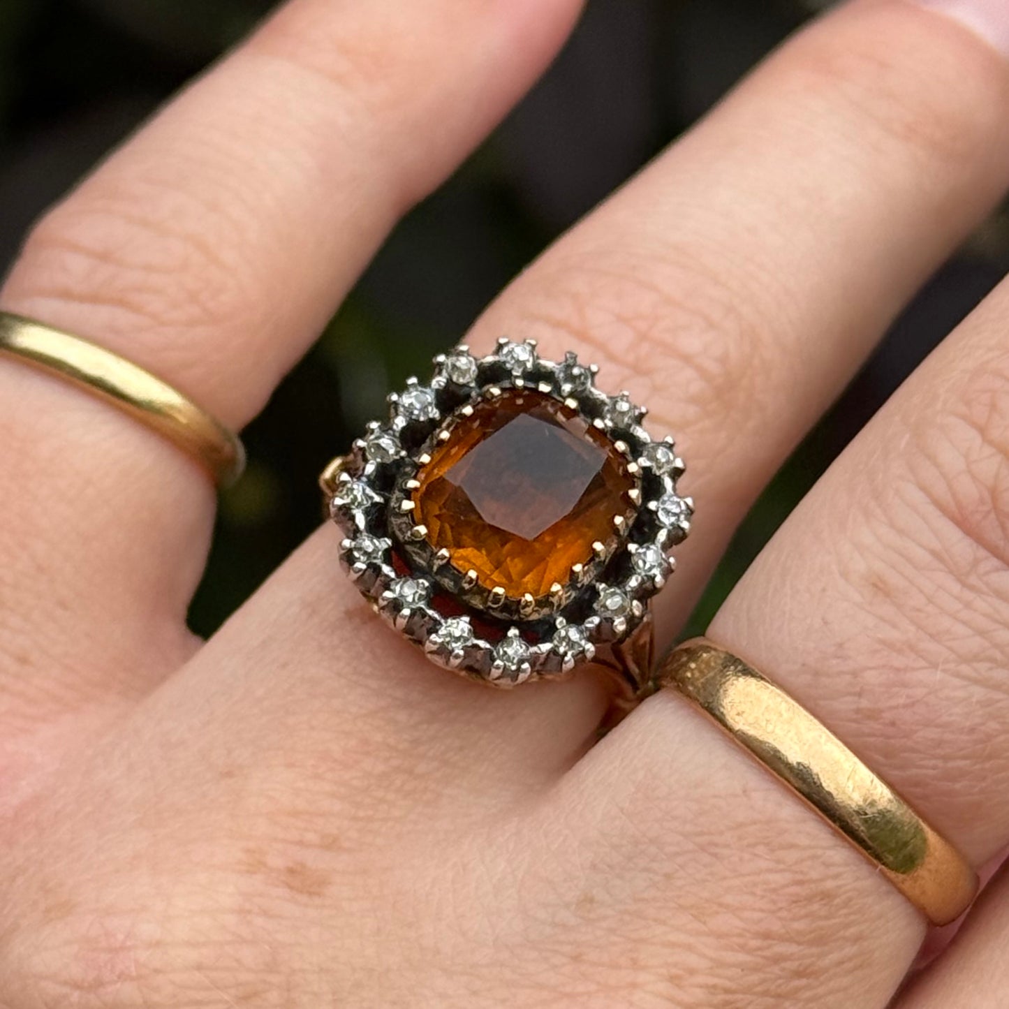 Antique Topaz & Diamond Cluster Ring in 18 Carat Gold