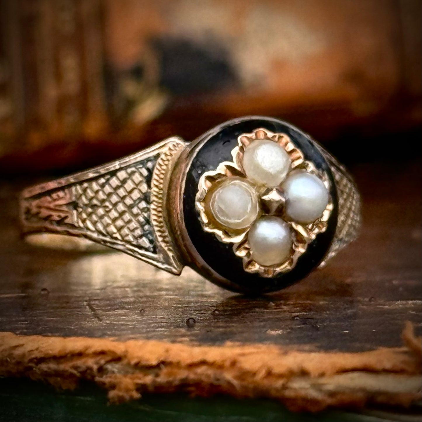 Antique Victorian Mourning ring; Circa 1891