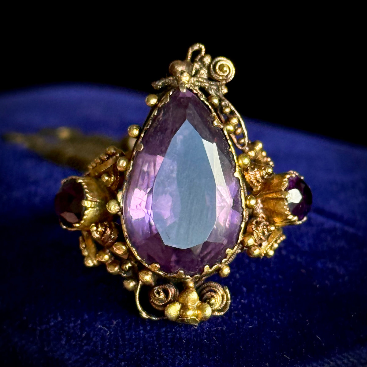 Antique Scottish Foil Back Amethyst Ring in 18 Carat Gold; Circa 1885