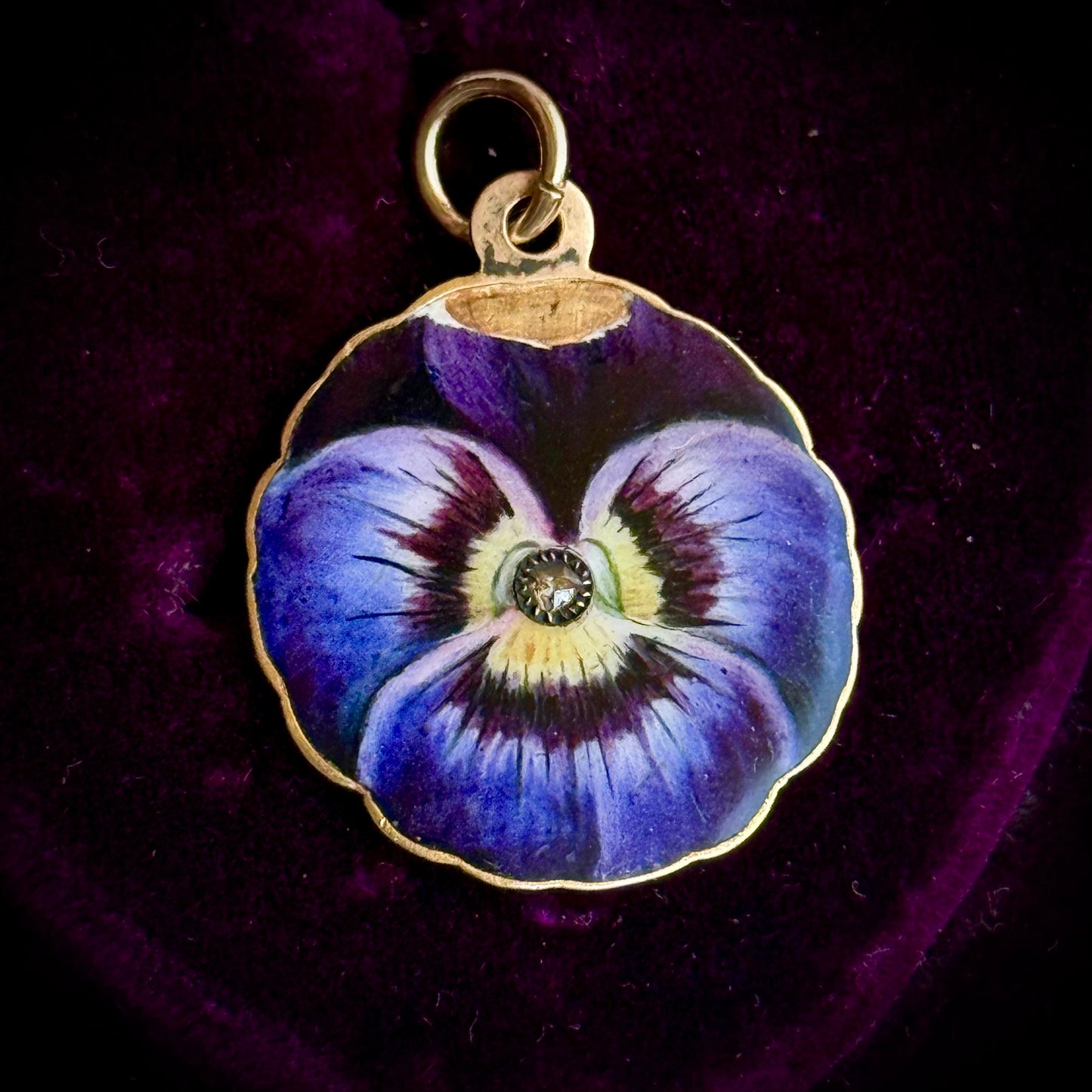 Antique Enamel & Diamond Pansy Pendant