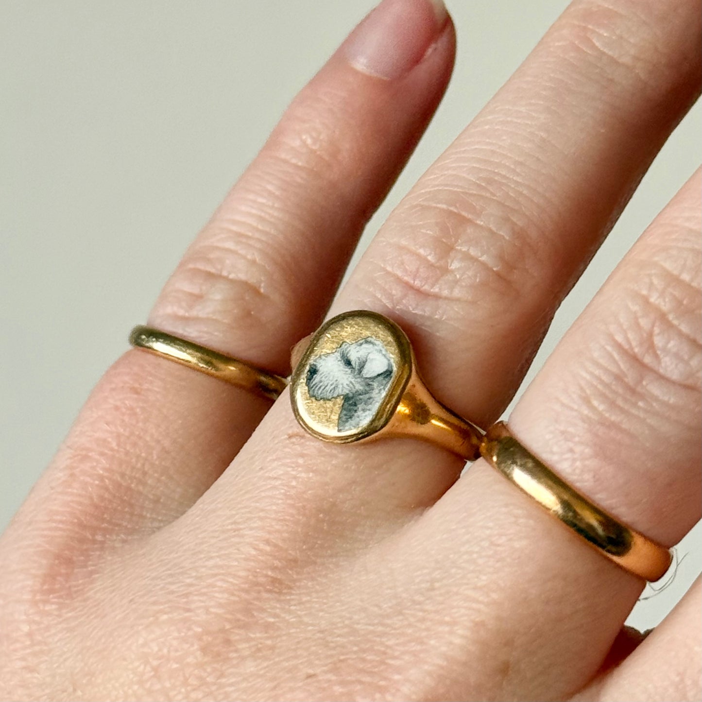 Antique Enamel 'Wycollar' Wire Fox Terrier Signet Ring in 18 Carat Gold