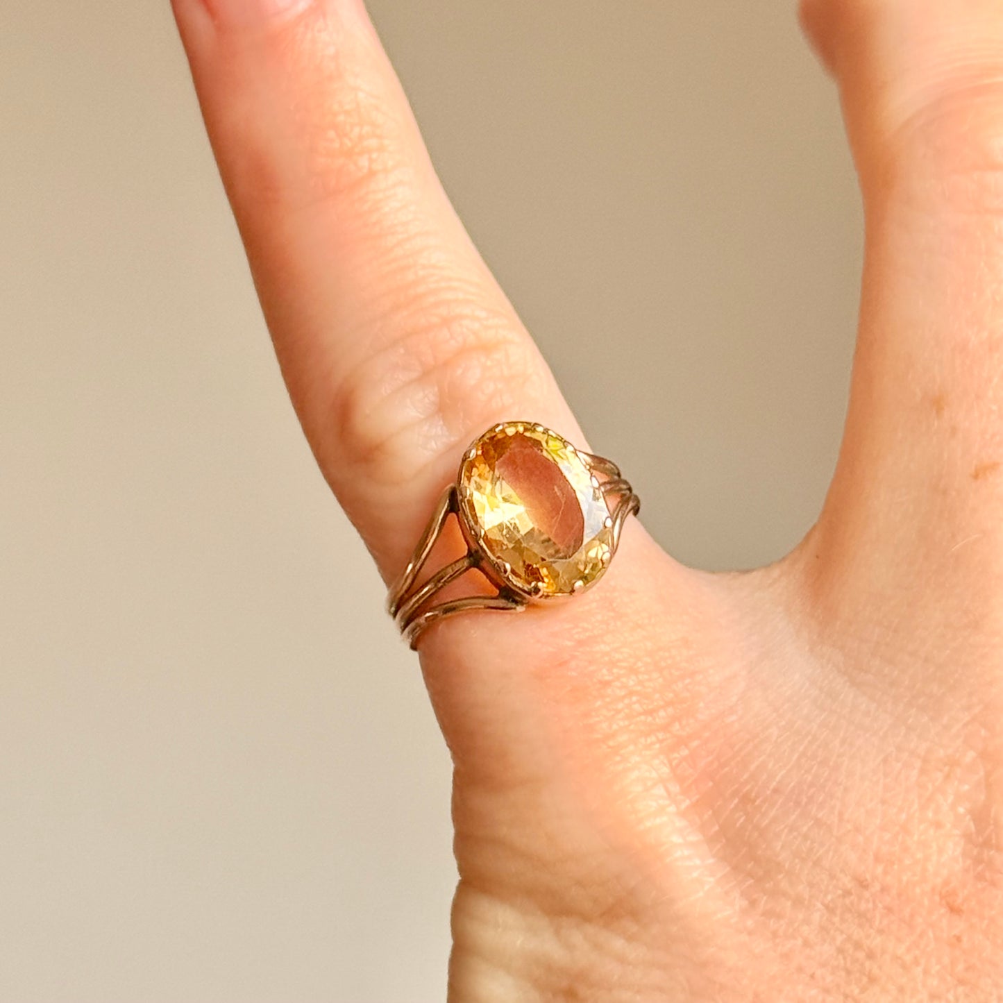 Victorian Oval Citrine Ring in 9 Carat Gold; Circa 1850
