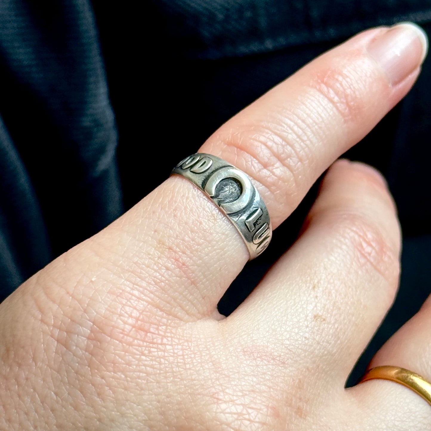 Antique Victorian Good Luck Silver Ring; Circa 1880