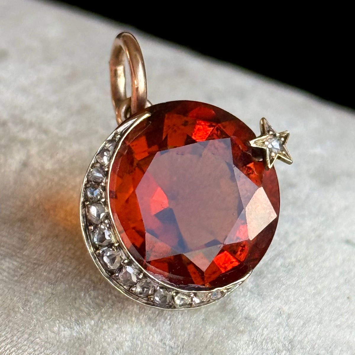 Antique Celestial Citrine & Diamond Pendant in 18 Carat Gold; Circa 1890