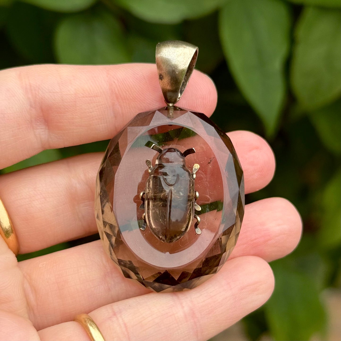 Victorian Smoky Quartz & Silver Gilt Beetle Pendant; Circa 19th Century