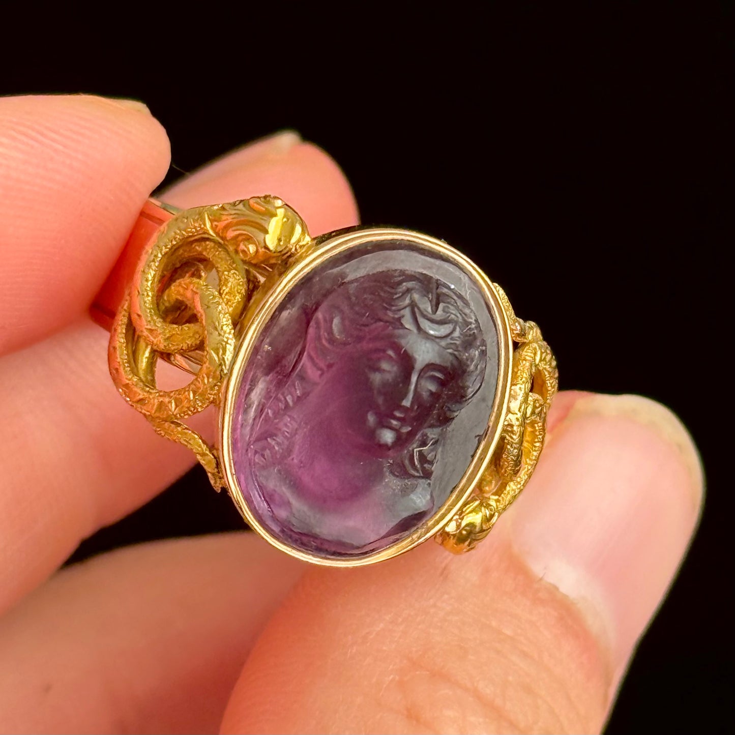 Antique Amethyst Goddess Hecate Cameo Ring