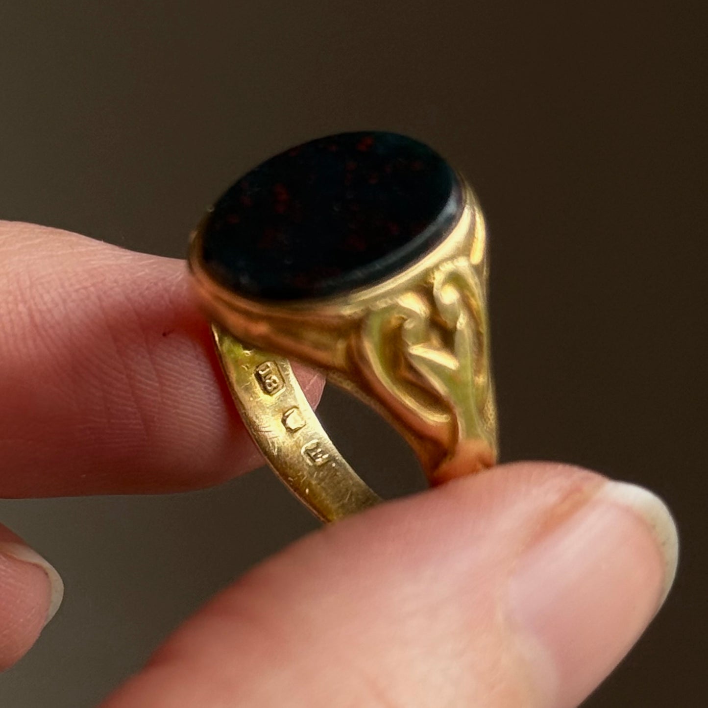 Victorian Bloodstone Signet Ring in 18 Carat Gold; Circa 1880