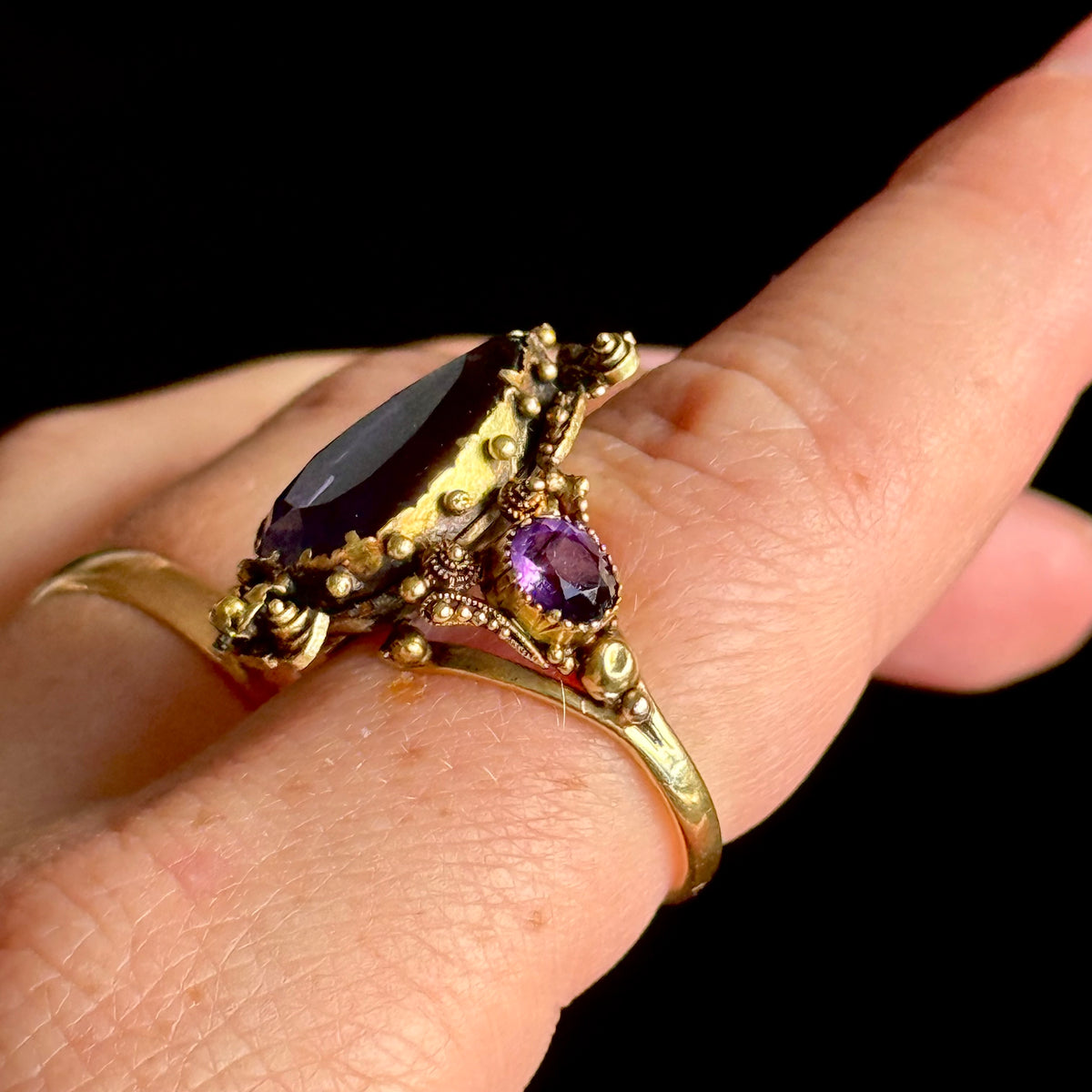 Antique Scottish Foil Back Amethyst Ring in 18 Carat Gold; Circa 1885