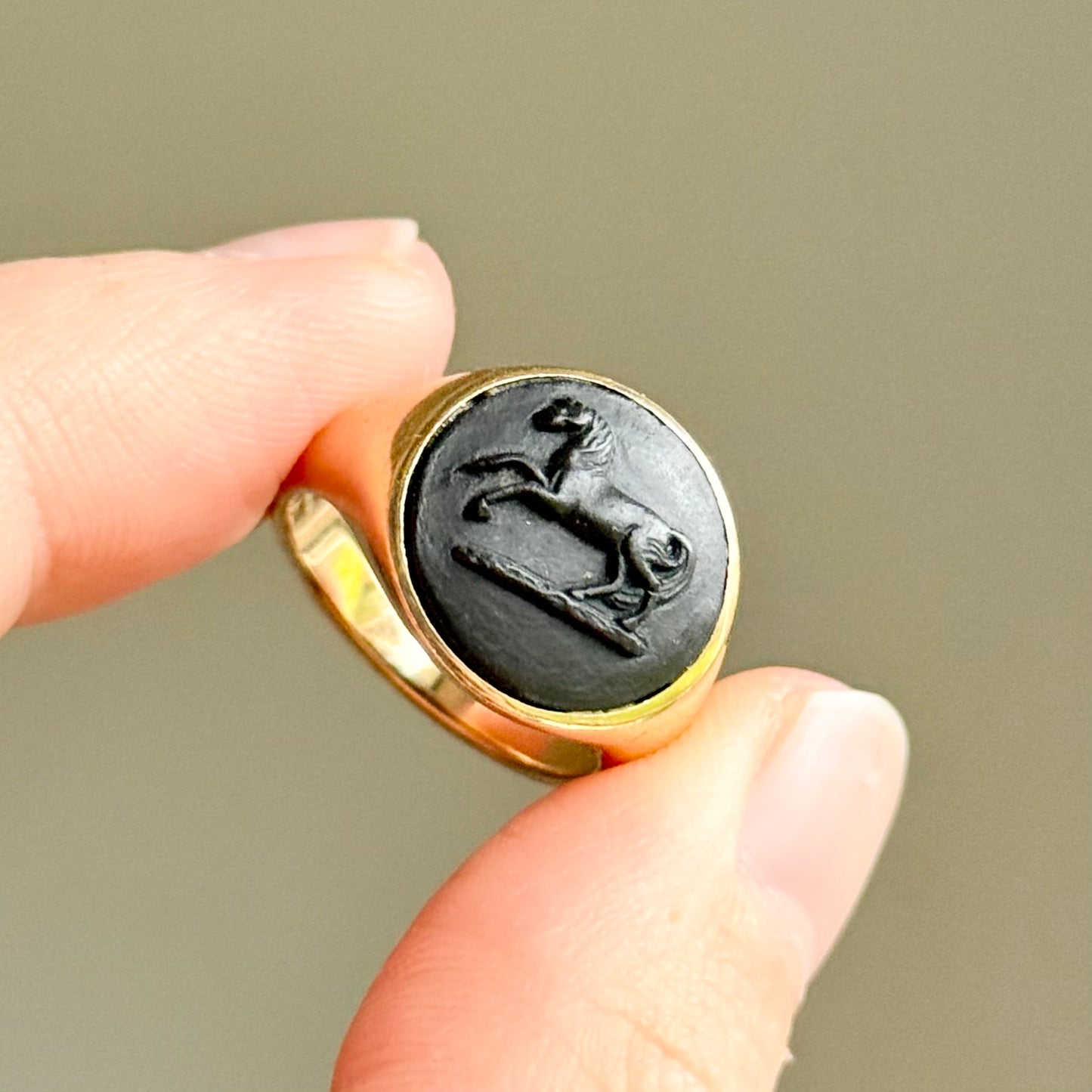 Preloved Wedgwood & 9 Carat Gold Ferian Horse Cameo Ring