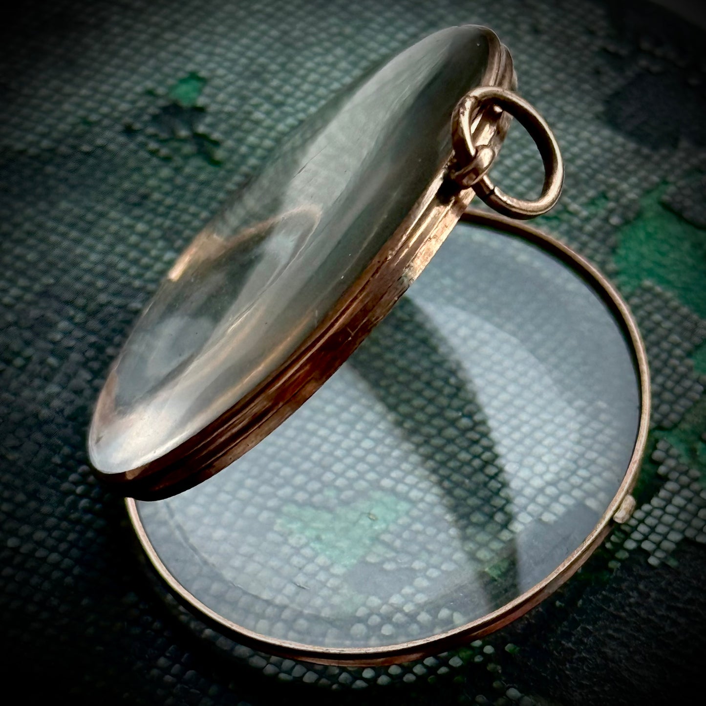 Georgian Gold Oval Glazed Locket Pendant; Circa 1830