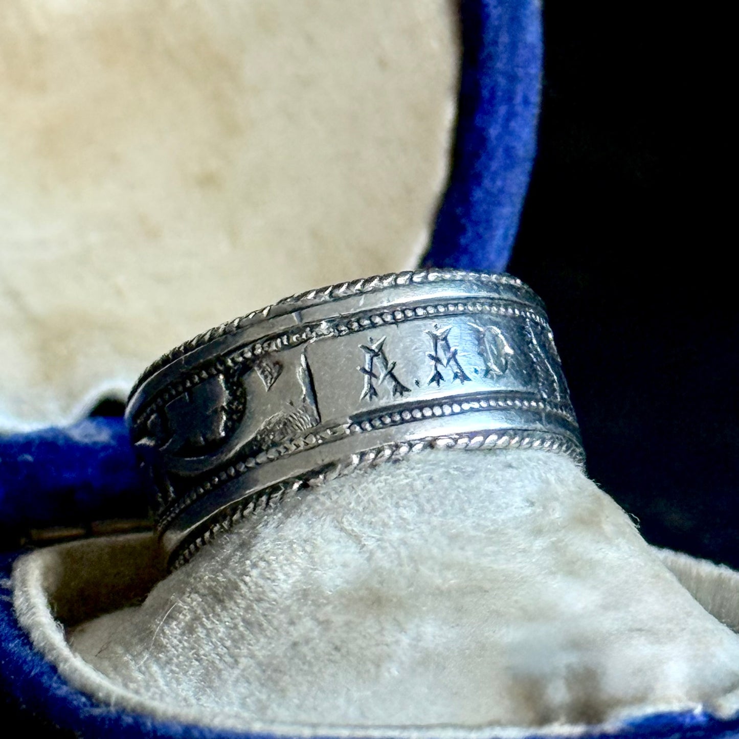 Victorian Sterling Silver Ivy Love Token Ring; Circa 1881