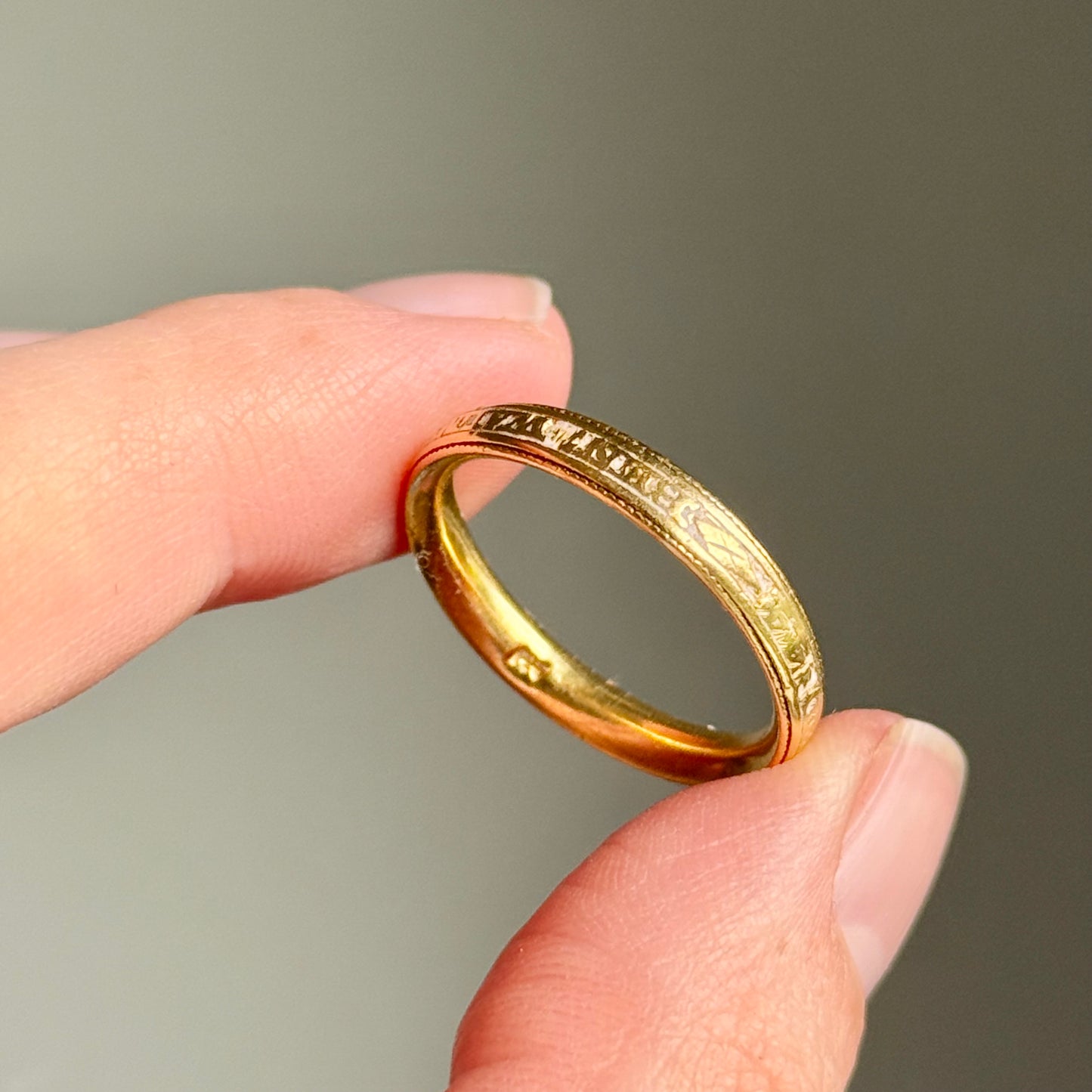 Antique Georgian White Enamel Mourning Ring; Circa 1771